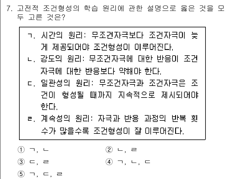 사회복지사_1급(1교시) 2022년 7번 - 이 문항에서는 고전적 조건 형성의 학습 원리를 설명하고 있으며, 무조건 ... 에 관한 핵심 기출문제