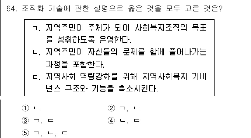 사회복지사_1급(2교시) 2022년 64번 - 지역주민이 주체가 되어 사회복지조직의 목표를 성취하는 과정은 주민참여의 ... 에 관한 핵심 기출문제