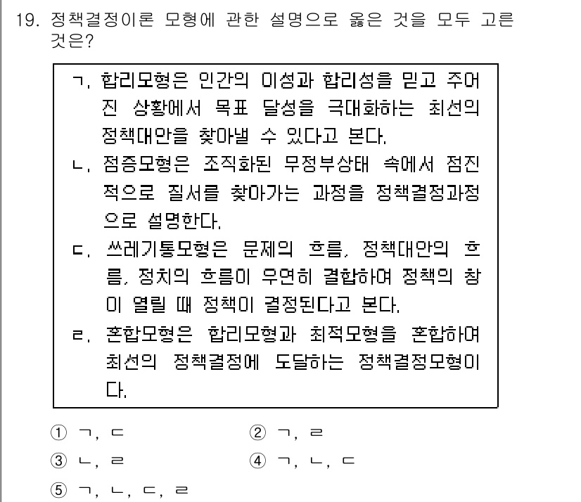 사회복지사_1급(3교시)(구) 2022년 19번 - 핵리모형은 개인의 이상과 합리성을 바탕으로 정책 목표 달성을 강조한다. ... 에 관한 핵심 기출문제