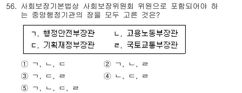 사회복지사_1급(3교시) 2022년 56번 - 사회보장기본법상 사회보장위원회는 정책의 종합적인 조정을 위해 행정안전부,... 에 관한 핵심 기출문제