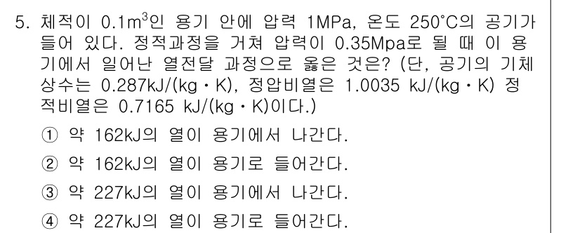 공조냉동기계기사(구) 2017년 5번 - 이 문제는 열역학의 기본 원리에 기반하여 열전달량을 계산하는 질문입니다.... 에 관한 핵심 기출문제