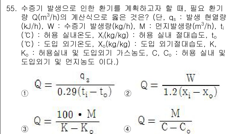 공조냉동기계기사 2018년 55번 - 수증기 발생량을 효율적으로 계획하기 위해서는 열량 변화와 물질의 상태 변... 에 관한 핵심 기출문제
