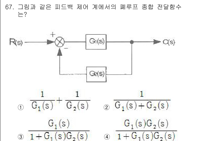 공조냉동기계기사 2018년 67번 - 문제에서 제시된 시스템은 피드백 제어 시스템입니다. 전송함수는 피드백 구... 에 관한 핵심 기출문제