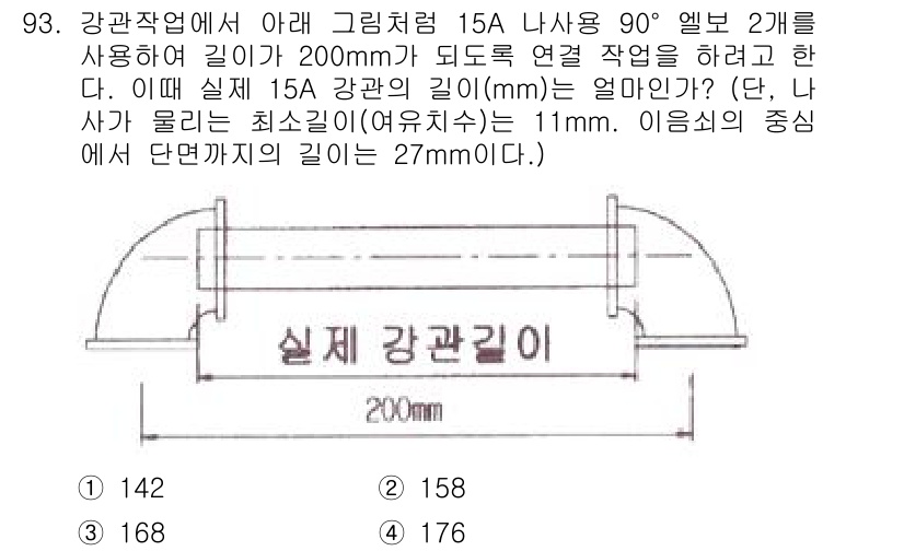 공조냉동기계기사 2021년 92번 - 실제 강관의 길이는 내부에서 흐르는 물체의 최소 직경인 11mm를 고려해... 에 관한 핵심 기출문제