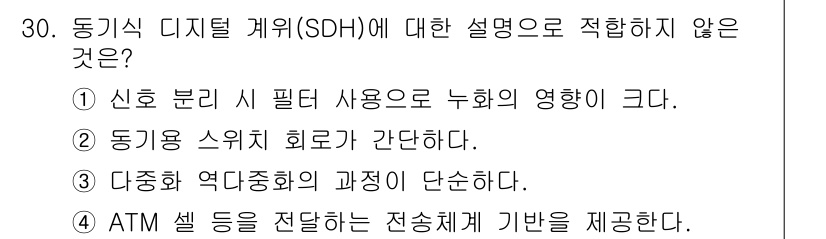 통신선로산업기사(통합편입) 2021년 30번 - . 

신호 분리 시 필터 사용으로 인한 누화의 영향이 크다는 설명은 S... 에 관한 핵심 기출문제