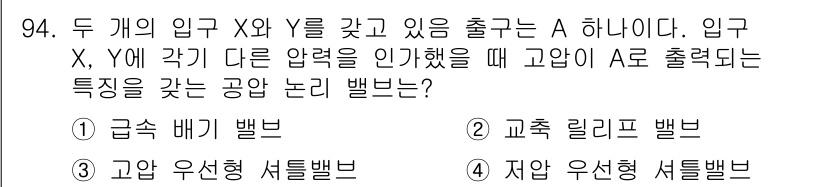 설비보전기사(구) 2015년 94번 - 주어진 문제는 두 개의 입구가 있는 밸브 A와 관련된 것으로, 입력 X와... 에 관한 핵심 기출문제