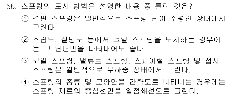 설비보전기사 2015년 56번 - 스프링의 종류 및 모양을 간략하게 나타내는 경우에는 스프링 재료의 중심선... 에 관한 핵심 기출문제