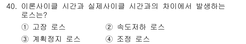 설비보전기사(구) 2016년 40번 - 정답은 2번 '속도지하 로스'입니다. 이론 사이클과 실제 사이클 간의 차... 에 관한 핵심 기출문제