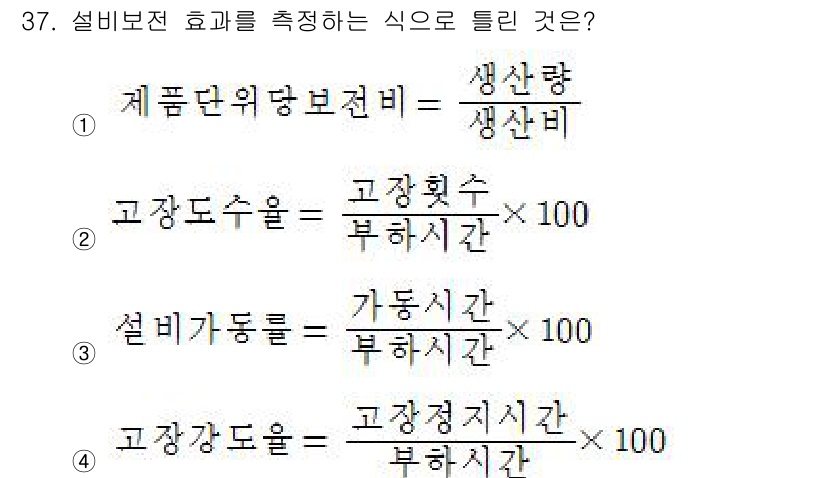 설비보전기사(구) 2018년 37번 - 해당 자격증의 핵심 개념을 묻는 객관식 문제