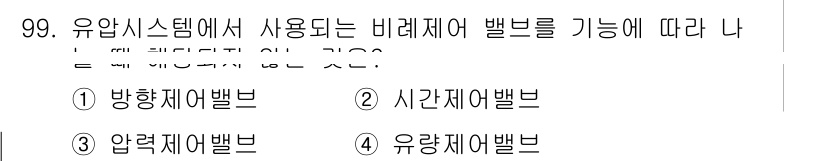 설비보전기사 2020년 98번 - 유압 시스템에서 사용하는 비례 제어 밸브는 유량을 조절하여 장치의 동작을... 에 관한 핵심 기출문제