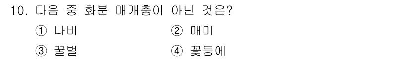 자연생태복원기사(구) 2016년 10번 - 정답은 2. 메미입니다. 나비, 곤벌, 꽃등에는 모두 외부의 비로소 학명... 에 관한 핵심 기출문제