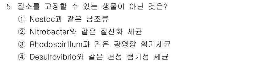 자연생태복원기사(구) 2019년 5번 - 질소를 고정할 수 있는 생물은 주로 질소 고정 세균입니다. 하지만 Rho... 에 관한 핵심 기출문제