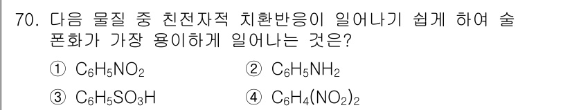화공기사(구)(구) 2016년 70번 - 주어진 물질 중에서 친전자적 치환반응이 가장 용이한 것은 C₆H₅NH₂입... 에 관한 핵심 기출문제