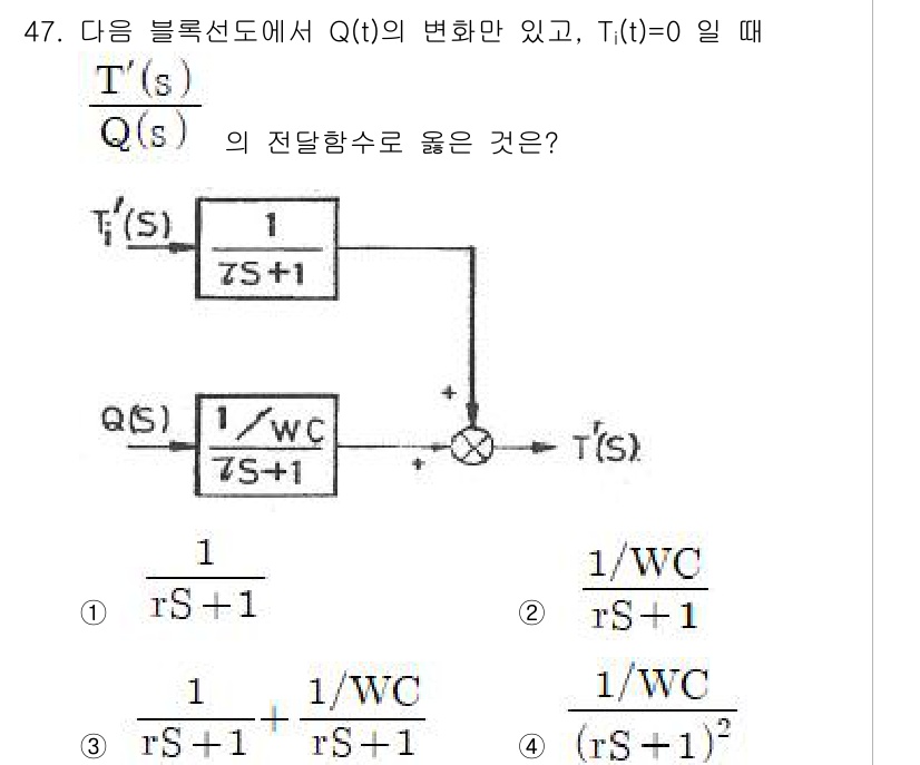 화공기사(구)(구) 2017년 47번 - 주어진 식 \( \frac{Q(t)}{T(s)} \)에 대해 \( T(s... 에 관한 핵심 기출문제