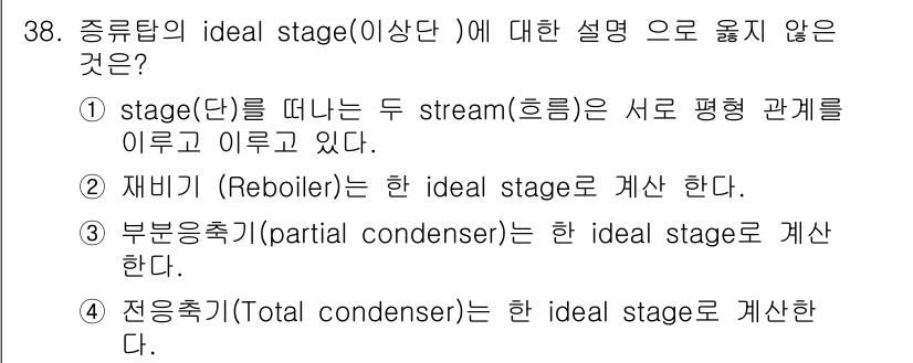화공기사 2018년 39번 - 정답 4는 전용축기(Total condenser)에 대한 설명이 이상단의... 에 관한 핵심 기출문제