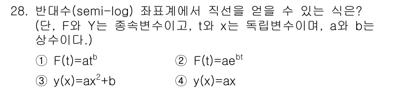 화공기사(구) 2019년 28번 - 반대수(semi-log) 그래프에서 직선을 그리기 위해서는 지수함수 형태... 에 관한 핵심 기출문제