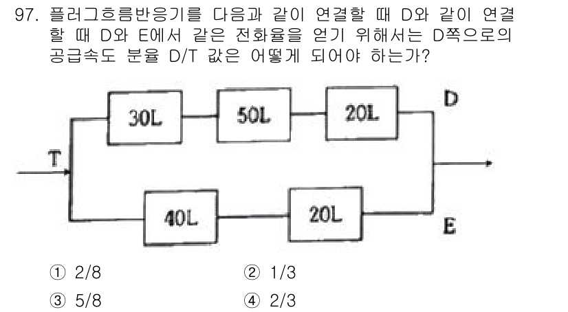 화공기사 2019년 97번 - D와 E에서의 전압이 동일하므로, 병렬 연결된 두 저항의 관계를 사용합니... 에 관한 핵심 기출문제