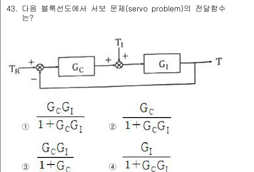 화공기사(구)(구) 2020년 43번 - 주어진 블록선도에서 서보 문제의 전달함수는 피드백과 관련된 시스템의 전달... 에 관한 핵심 기출문제