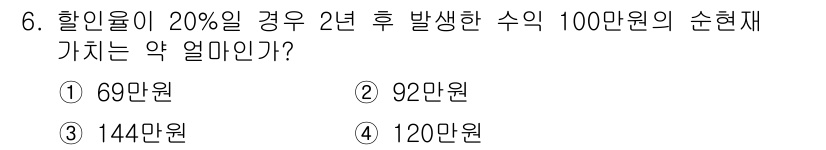교통기사 2022년 6번 - 할인율이 20%라면, 원래 가격인 100만원에서 20%를 할인받아 80만... 에 관한 핵심 기출문제