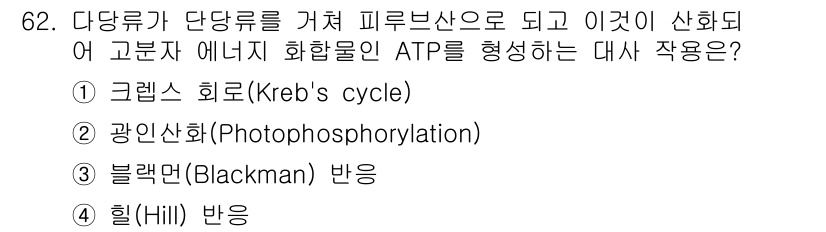 시설원예기사 2022년 62번 - . 

크렙스 회로(Kreb's cycle)는 세포호흡 과정에서 생성된 ... 에 관한 핵심 기출문제