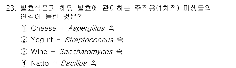 바이오화학제품제조기사 2021년 23번 - Cheese 발효는 주로 Aspergillus 속의 곰팡이에 의해 이루어... 에 관한 핵심 기출문제
