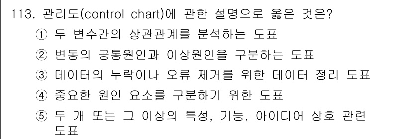 가맹거래사 2022년 113번 - . 변동의 공통원인과 이상의 원인을 구분하는 도표는 관리 도표의 중요한 ... 에 관한 핵심 기출문제