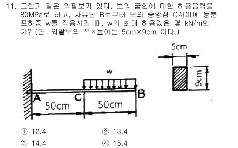 일반기계기사 2022년 11번 - 문제에서 주어진 허용응력과 하중을 고려할 때, 해당 부재가 견딜 수 있는... 에 관한 핵심 기출문제