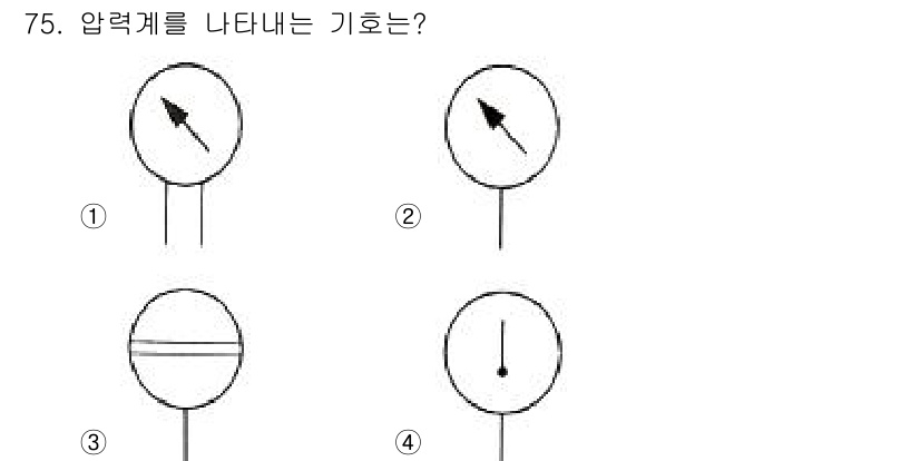 일반기계기사 2022년 75번 - 정답 2번은 압력을 나타내는 기호로, 일반적으로 압력계에서는 유체의 압력... 에 관한 핵심 기출문제