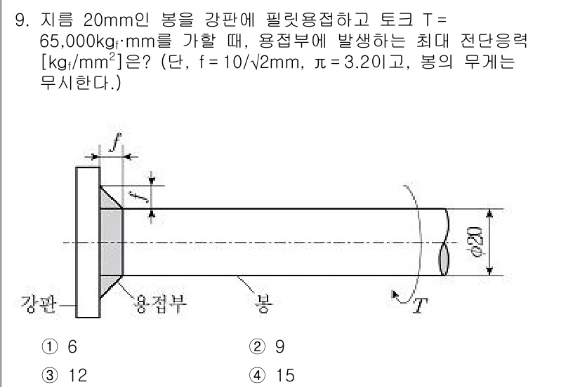 9급_국가직_공무원_기계설계 2022년 9번 - 문제에서 제시된 조건에 따라 최대 전단응력은 토크 T와 단면 2차 모멘트... 에 관한 핵심 기출문제