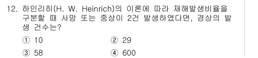 9급_국가직_공무원_안전관리론 2022년 12번 - 하인리히의 법칙에 따르면, 재해 발생은 1건의 중상과 29건의 경미한 상... 에 관한 핵심 기출문제