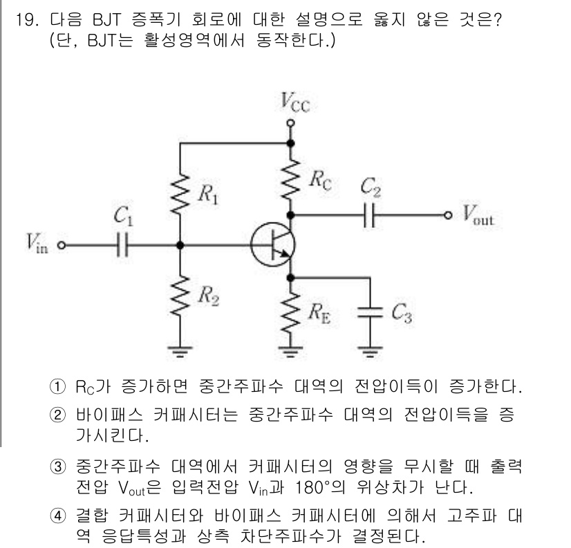 9급_국가직_공무원_전자공학개론 2022년 19번 - BJT의 경우, 비선형 성질로 인해 주파수 특성이 영향을 받는다. 1번 ... 에 관한 핵심 기출문제