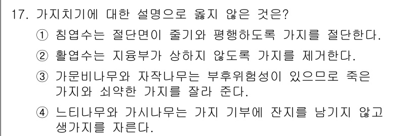 9급_국가직_공무원_조림 2022년 17번 - 4번은 느티나무와 가시나무가 가지 기부에 잔치를 남기지 않고 생각하지 않... 에 관한 핵심 기출문제