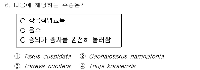 9급_국가직_공무원_조림 2022년 6번 - 정답은 3번 "종이 가 종자를 완전히 둘러쌈"입니다. 이는 Thujas속... 에 관한 핵심 기출문제