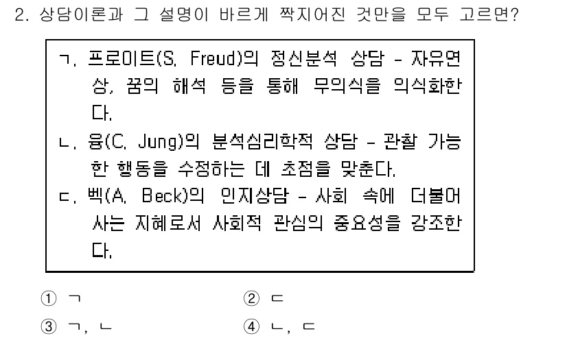 9급_국가직_공무원_직업상담심리학개론 2022년 2번 - 프로이트(S. Freud)의 심리분석 상담은 무의식과 꿈을 통해 심리적 ... 에 관한 핵심 기출문제