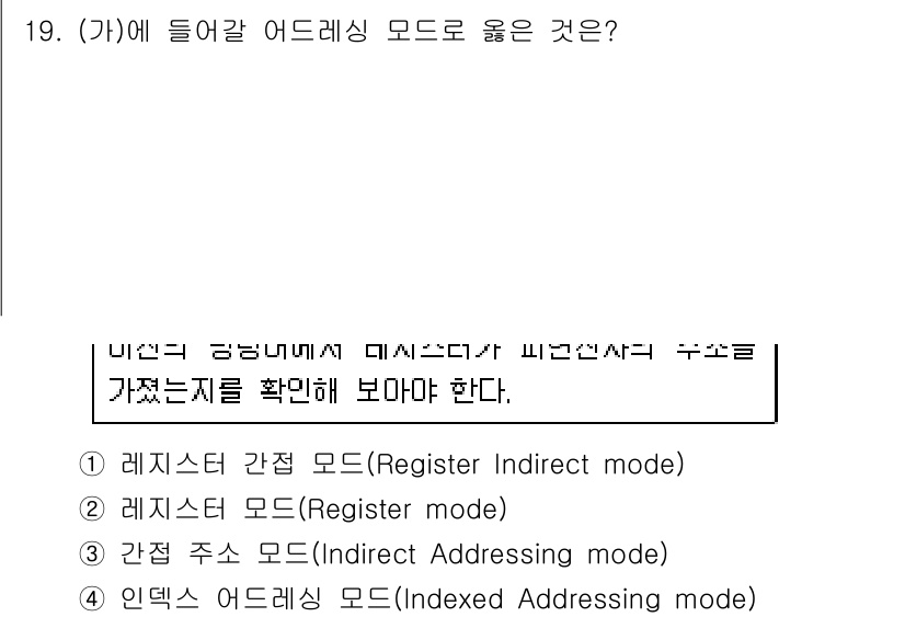 9급_국가직_공무원_컴퓨터일반 2022년 20번 - 어드레싱 모드는 CPU가 메모리 주소를 참조하는 방법을 정의합니다. 레지... 에 관한 핵심 기출문제