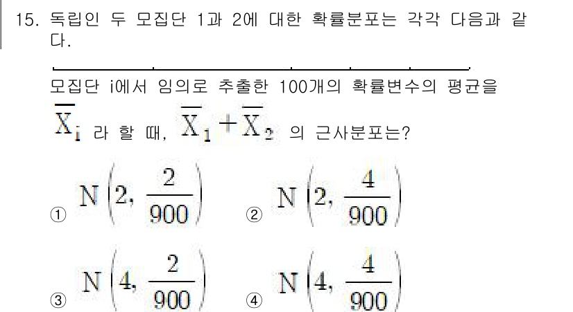 9급_국가직_공무원_통계학개론 2022년 15번 - 주어진 두 모집단의 확률변수를 평균 내는 문제로, 모집단의 분산이 같고 ... 에 관한 핵심 기출문제