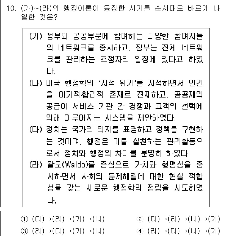 9급_국가직_공무원_행정학개론 2022년 10번 - . 

(가)는 정부 부문이 다양한 이해관계자의 네트워크에 참여하여 정책... 에 관한 핵심 기출문제