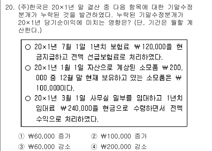 9급_국가직_공무원_회계원리 2022년 20번 - 20×1년 12월에 20×1년 11월의 송금액이 전액 유효하므로, 해당 ... 에 관한 핵심 기출문제