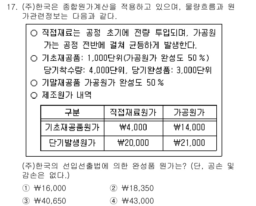9급_국가직_공무원_회계학 2022년 17번 - 기초제품의 원가는 직접재료비와 가공비를 합한 총 원가로 계산한다. 직제품... 에 관한 핵심 기출문제
