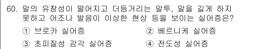 임상심리사_2급 2022년 60번 - 이 질문에서 언급된 "말이 길게 하지 못하고 어조나 발음에 이상한 현상"... 에 관한 핵심 기출문제