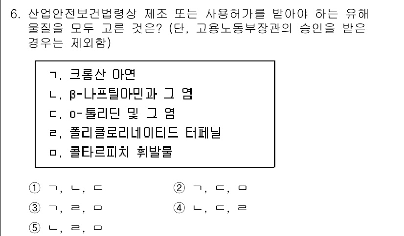 산업보건지도사 2022년 6번 - β-나프틸아민은 발암 물질로 알려져 있으며, 작업장에서 취급 시 건강에 ... 에 관한 핵심 기출문제