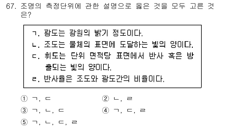 산업보건지도사 2022년 67번 - . '훠드는 단위 면적당 표면에서 반사 혹은 방출되는 빛의 양이다.'는 ... 에 관한 핵심 기출문제