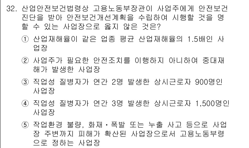 산업안전지도사 2022년 32번 - . 

산업안전보건법에 따르면, 사업장이 필요로 하는 안전조치를 수립해야... 에 관한 핵심 기출문제