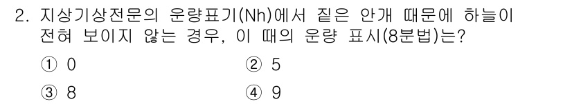 기상기사 2022년 2번 - 자상기상전문운량표기(Nh)에서 안개에 대한 운량 표시를 선택할 때, 일반... 에 관한 핵심 기출문제