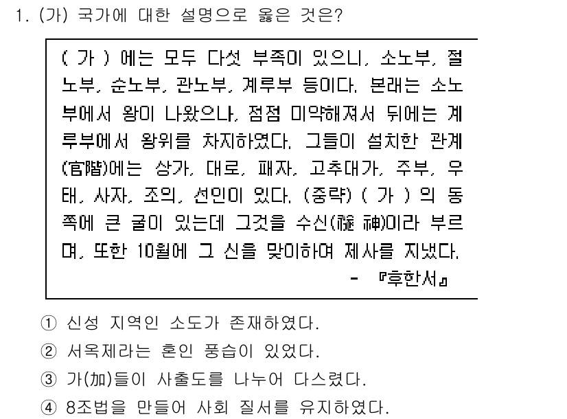 소방공무원(공개)_한국사(구) 2022년 1번 - 정답 2는 소노부가 지방의 행정과 군사, 세금을 관장했던 기구였기 때문입... 에 관한 핵심 기출문제
