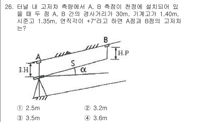 측량및지형공간정보기사 2022년 26번 - A 점과 B 점의 높이는 기계고가와 시준각을 이용해 구할 수 있습니다. ... 에 관한 핵심 기출문제