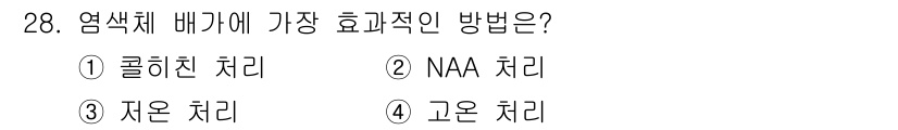 종자기사 2022년 28번 - . 콜히친 처리

콜히친 처리는 염색체 수를 조절하여 배가에 있는 배수체... 에 관한 핵심 기출문제