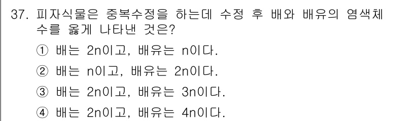종자기사 2022년 37번 - . 

이유: 피자식물에서 실험 후 배양한 염색체 수는 배에서 제시된 2... 에 관한 핵심 기출문제