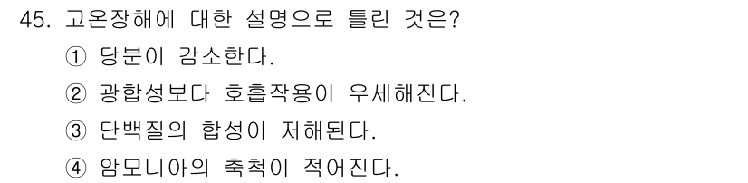 유기농업기사 2022년 45번 - 고온장해는 식물이 고온으로 인해 생리적 스트레스를 받는 현상으로, 일반적... 에 관한 핵심 기출문제