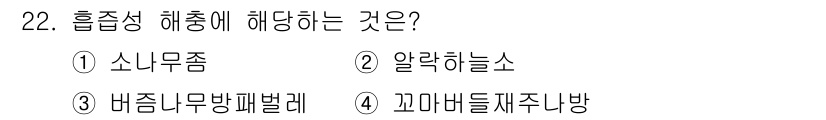 산림기사 2022년 22번 - 정답은 3번 "꼬마머들재주나방"입니다. 흡즙성 해충은 식물의 수액을 빨아... 에 관한 핵심 기출문제